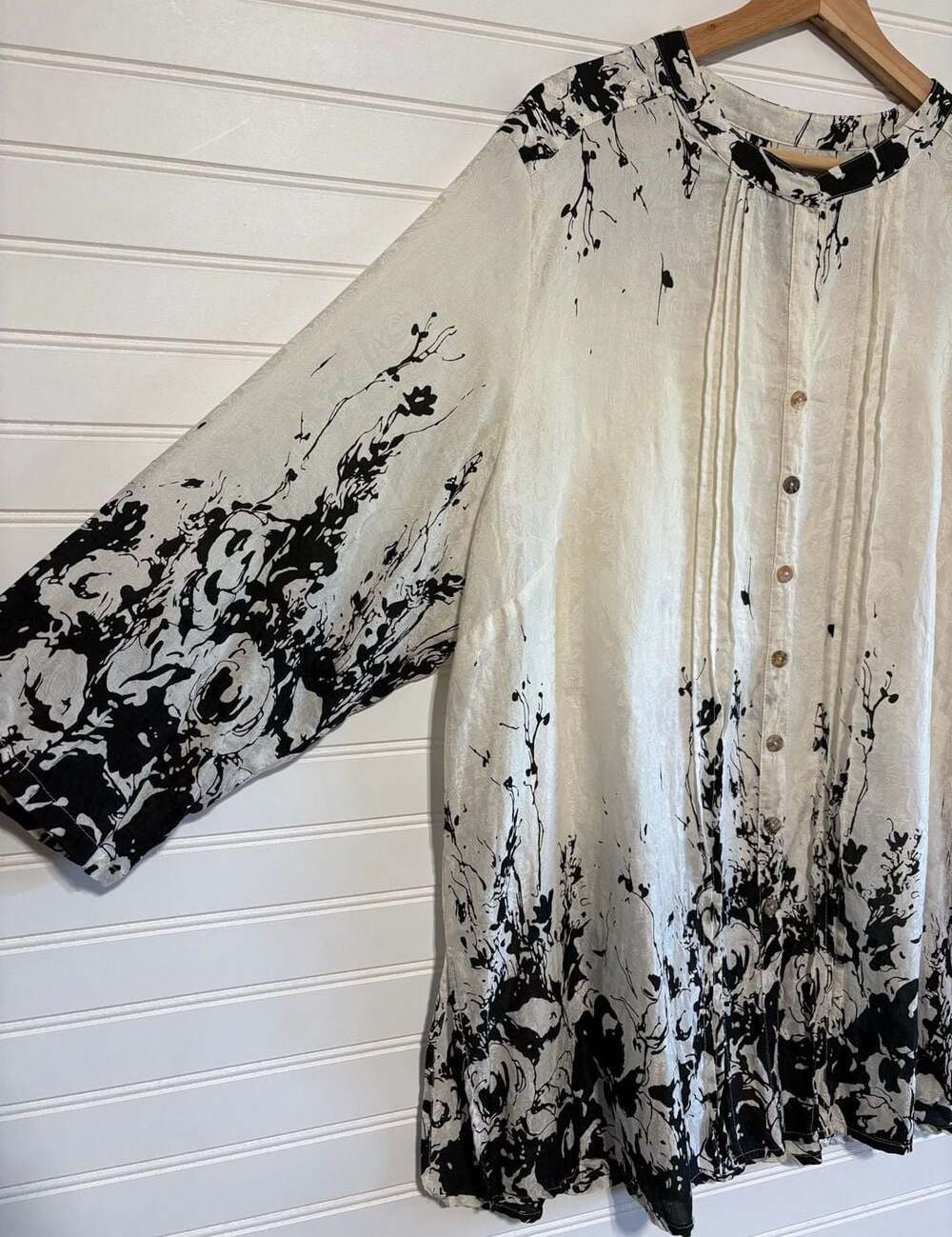 Poeme by Citron Black and White Floral Button Down Shirt Silk Blend 2X - Picture 2 of 8